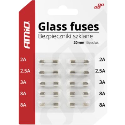 AMIO Bezpieczniki szklane MINI 20mm blister 10 szt.
