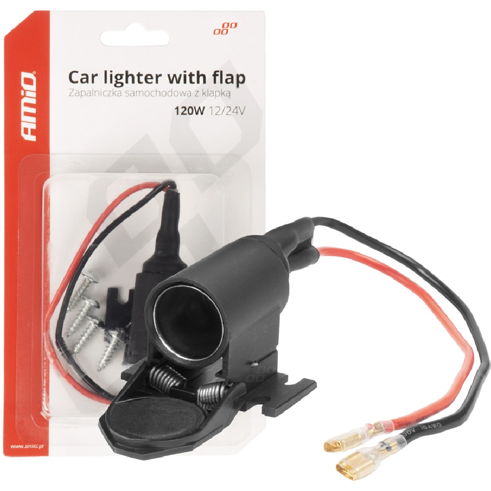 AMIO Gniazdo zapalniczki samochodowej z klapką 120W 12V 24V ALL WEATHER