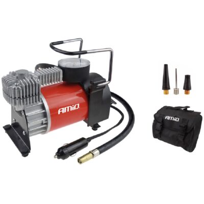 AMIO Kompresor samochodowy metalowy z manometrem 12V