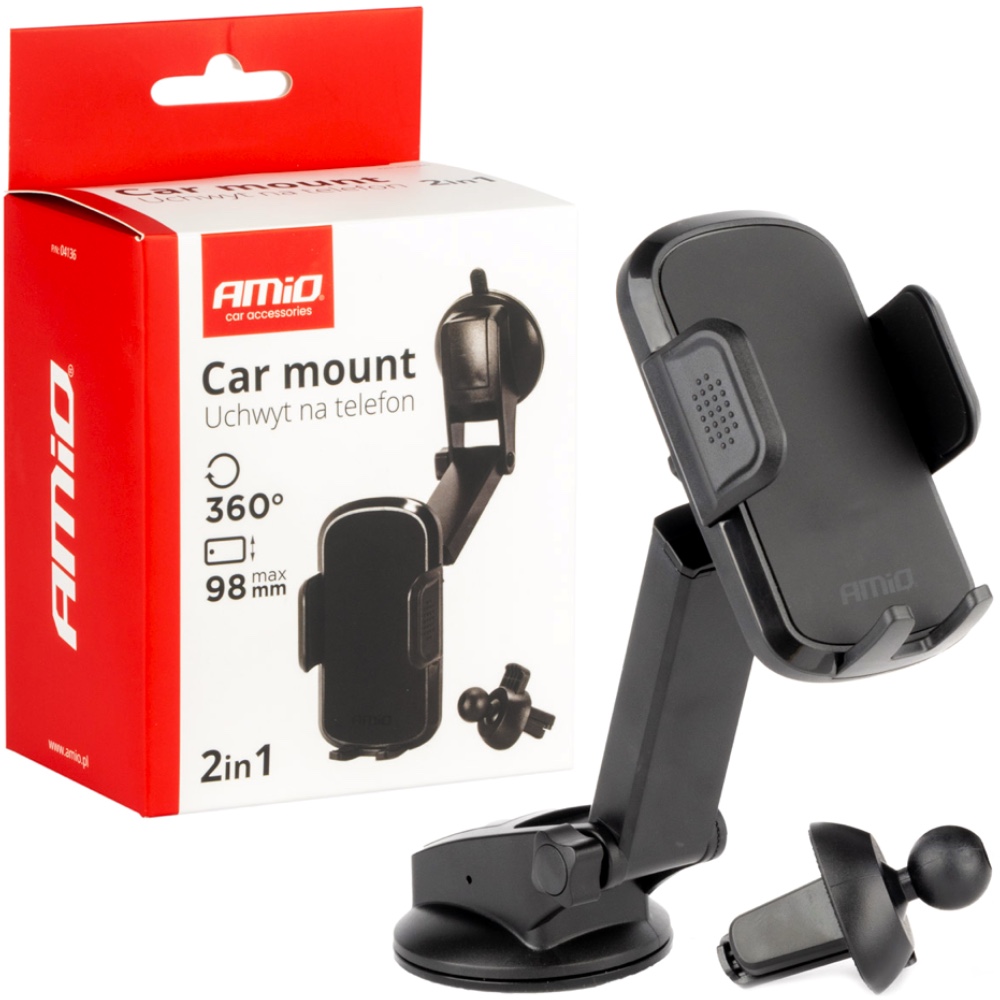 AMIO Uchwyt do samochodu na telefon szybe kokpit kratke regulowany Hurtownia Sklep Tarnow AMIO Uchwyt do samochodu na telefon szybę kokpit kratkę regulowany