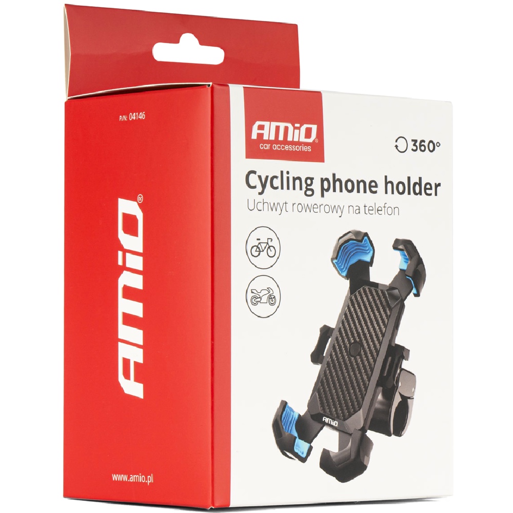 AMIO Uchwyt telefonu rowerowy motocyklowy pionowy poziomy obrotowy Hurtownia Sklep Tarnow AMIO Uchwyt telefonu na rower motocykl skuter obrotowy - obrazek 4