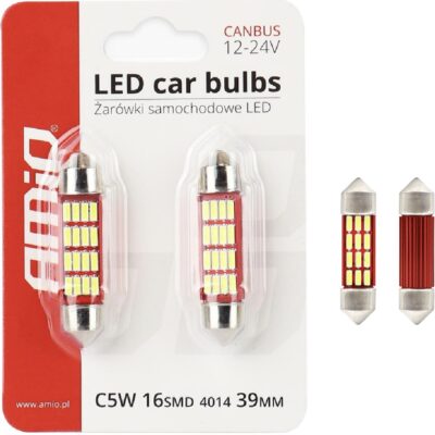 AMIO Żarówki LED CANBUS C3W C5W C10W 39mm 16xSMD 4014 Festoon Białe