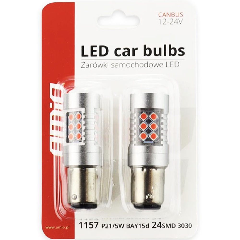 AMIO Zarowki LED CANBUS Czerwone PR21 5W BAY15D 12 24V Hurtownia Sklep Tarnow AMIO Żarówki LED CANBUS Czerwone PR21/5W BAY15D 12/24V