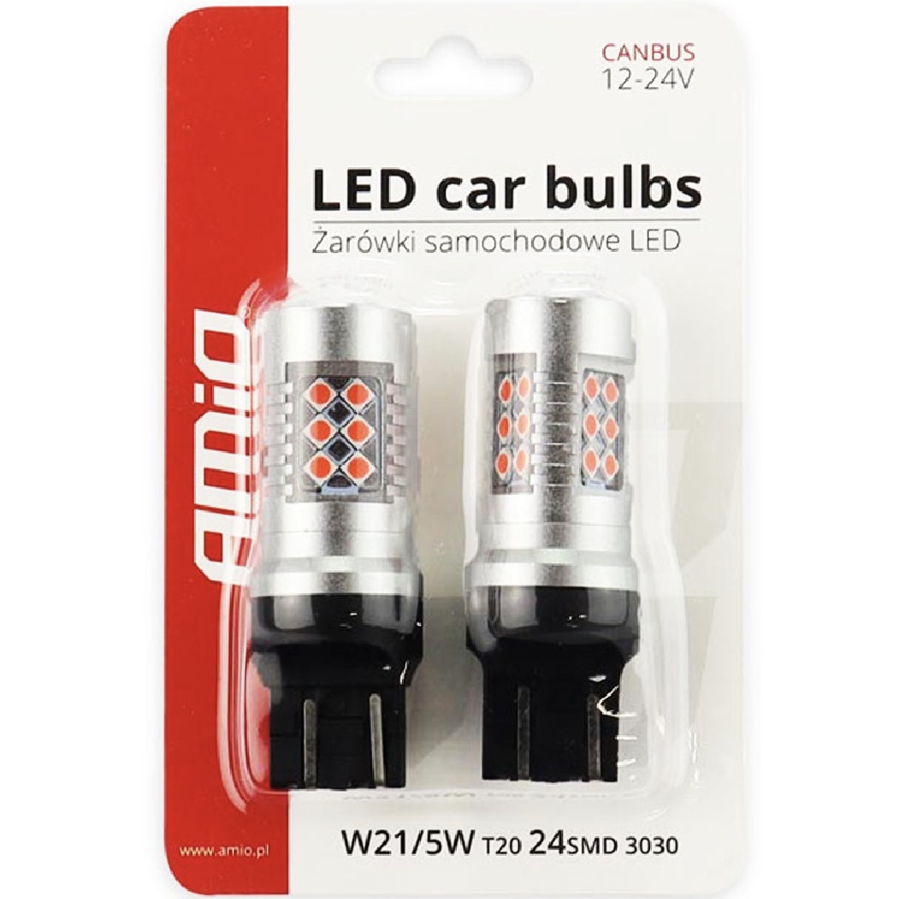 AMIO Zarowki LED CANBUS czerwone 24SMD T20 WR21 5W 12 24V Hurtownia Sklep Tarnow AMIO Żarówki LED CANBUS czerwone 24SMD T20 WR21/5W 12/24V