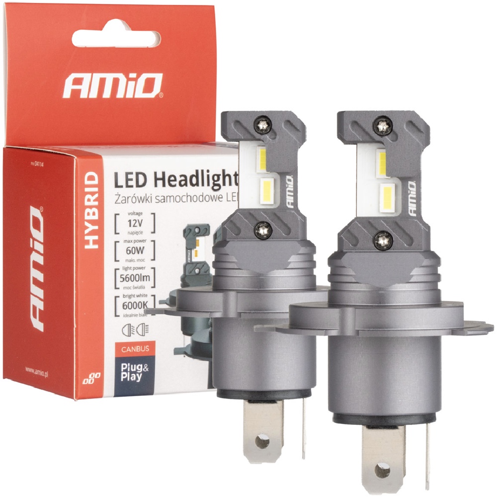 AMIO Zarowki LED Canbus H4 H19 6000K 60W 5600lm Hurtownia Sklep Tarnow AMIO Żarówki LED Canbus H4 H19 6000K 60W 5600lm