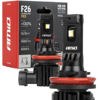AMIO Żarówki LED CANBUS H8 H9 H11 H16 +130% F26 PRO