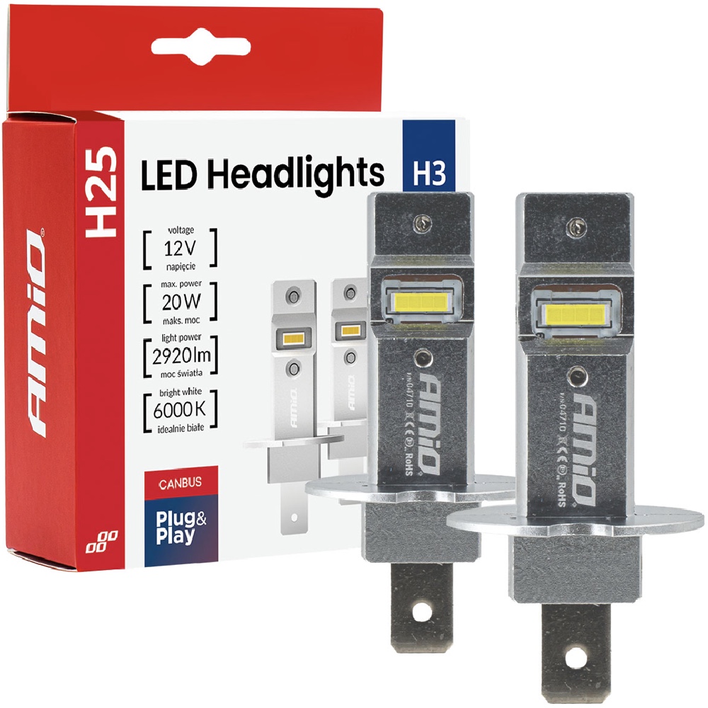 AMIO Żarówki LED CANBUS H3 12V 20W seria H25 2szt.
