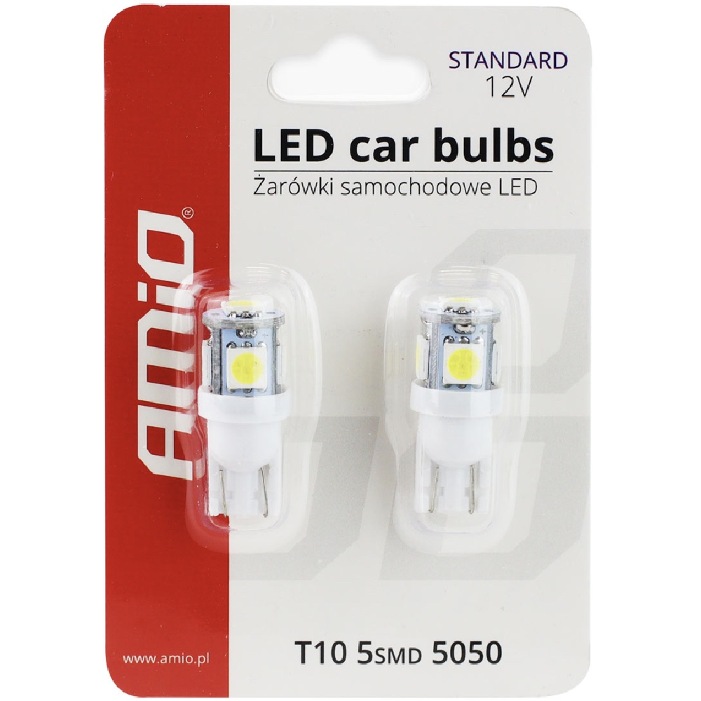 AMIO Zarowki LED Standard T10 W5W 5xSMD 5050 12V Hurtownia Sklep Tarnow AMIO Żarówki LED Standard T10 W5W 5xSMD 5050 12V