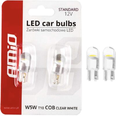 AMIO Żarówki LED standard T10 W5W COB HPC 12V czyste białe światło 2 szt.