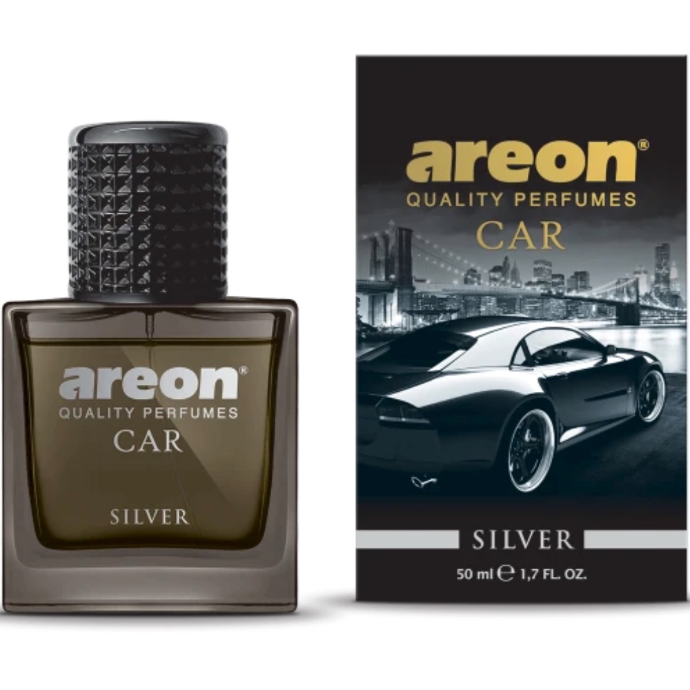 AREON Perfumy samochodowe 50 ml „SILVER Drzewno pizmowe nuty zapachowe Hurtownia Sklep Tarnow AREON Perfumy samochodowe 50 ml „SILVER” Klasyczne nuty zapachowe