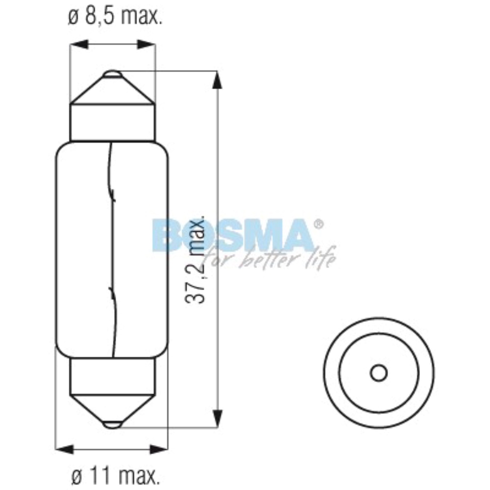 BOSMA Zarowka 12V 10W SV85 rurka 10x36mm Hurtownia Sklep Tarnow BOSMA Żarówka 12V 10W SV8,5 rurka 10x36mm
