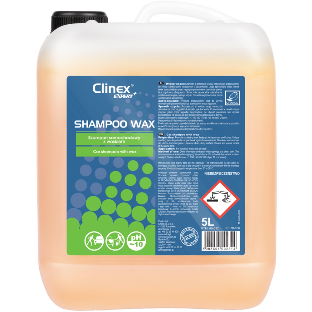 CLINEX EXPERT Shampoo Wax 5L Szampon samochodowy z woskiem Hurtownia Sklep Tarnow CLINEX Szampon samochodowy z woskiem 5L