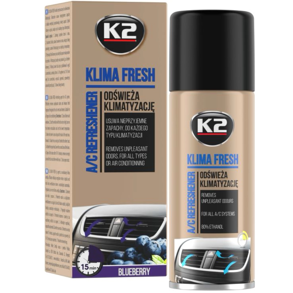 K2 Klima Fresh 150 ml Blueberry Spray do odswiezania klimatyzacji jagodowy Hurtownia Sklep Tarnow K2 Klima Fresh 150 ml Blueberry Spray do odświeżania klimatyzacji jagodowy