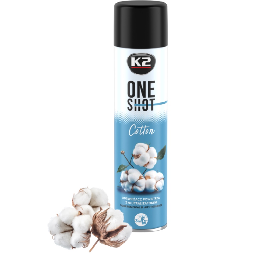 K2 One Shot Cotton 600ml Odświeżacz powietrza z neutralizatorem w sprayu bawełna