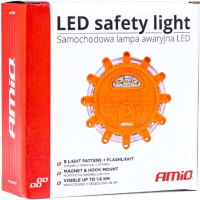 AMIO Lampa awaryjna latarka pomarańczowa błyskowa LED 12+3SMD