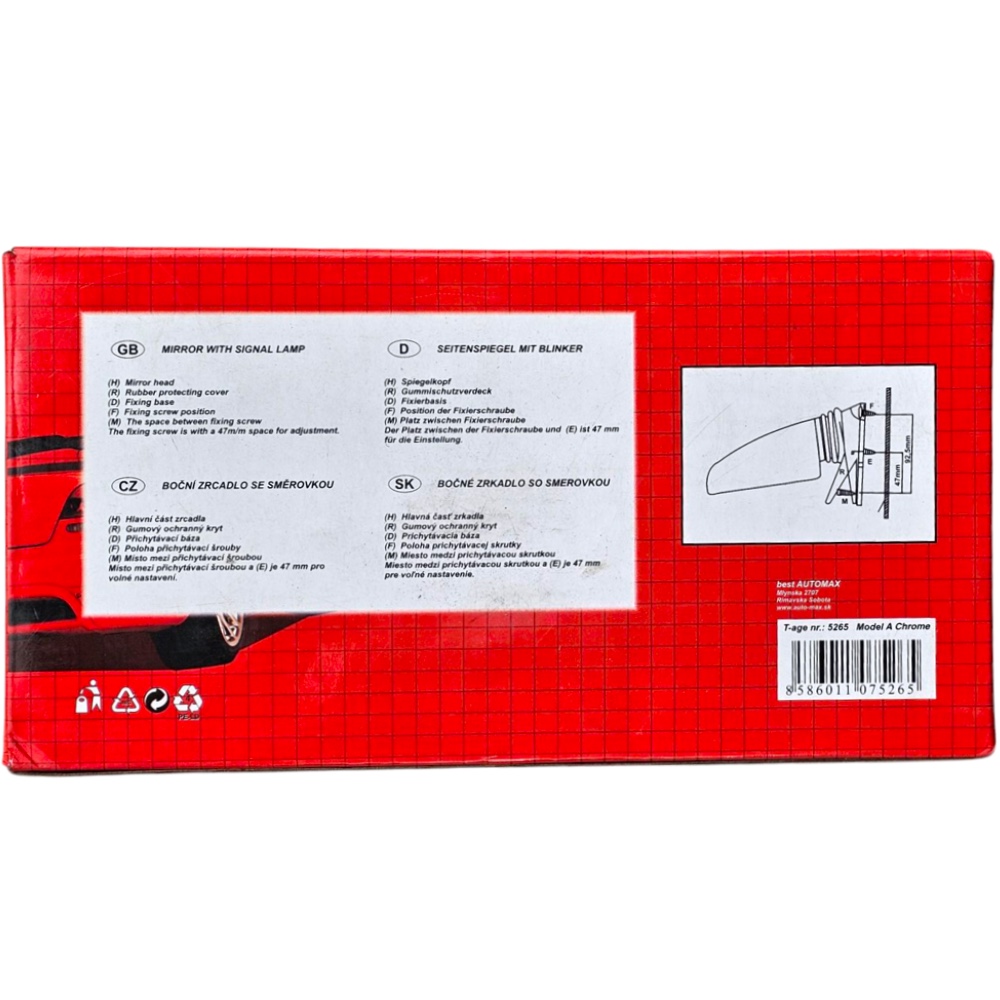 Lusterko boczne uniwersalne CHROMOWANE Lusterko boczne z migaczem CHROM uniwersalne - obrazek 2