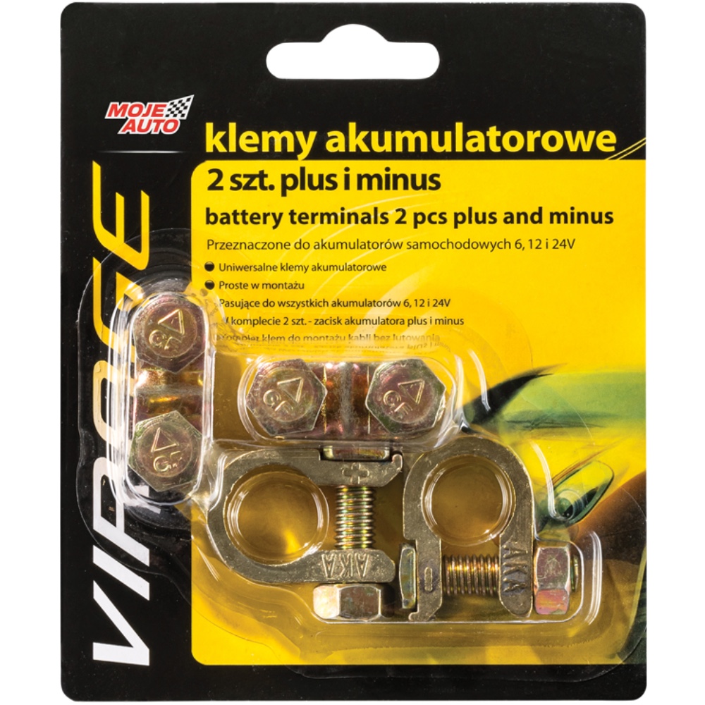 Moje Auto VIRAGE Klemy Akumulatorowe 2 Szt. plus i minus Hurtownia Sklep Tarnow Moje Auto VIRAGE Klemy akumulatorowe - zestaw