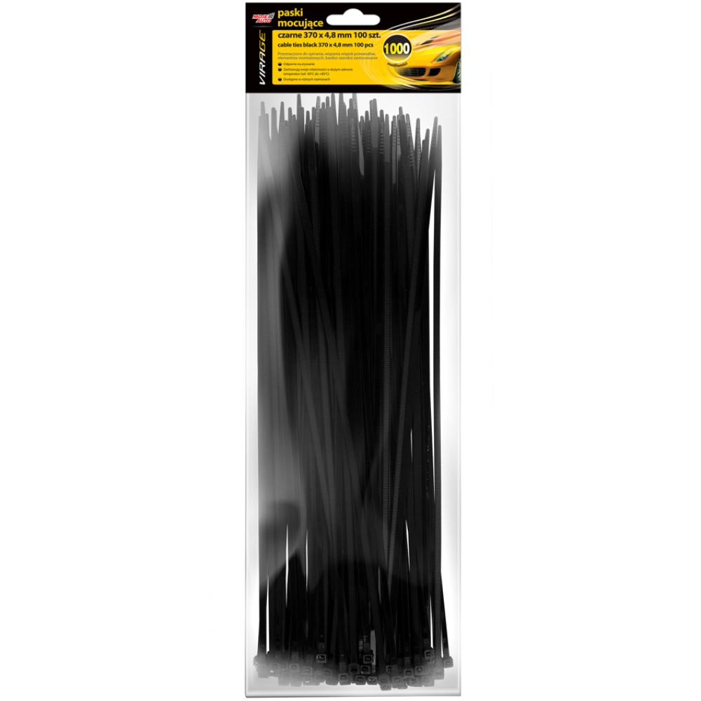 Moje Auto Virage Opaski plastikowe czarne 370×4,8mm 100 szt Trytytki