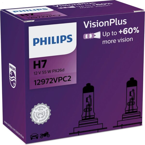 PHILIPS Żarówki halogenowe H7 VisionPlus +60% 12V 55W zestaw 2 szt