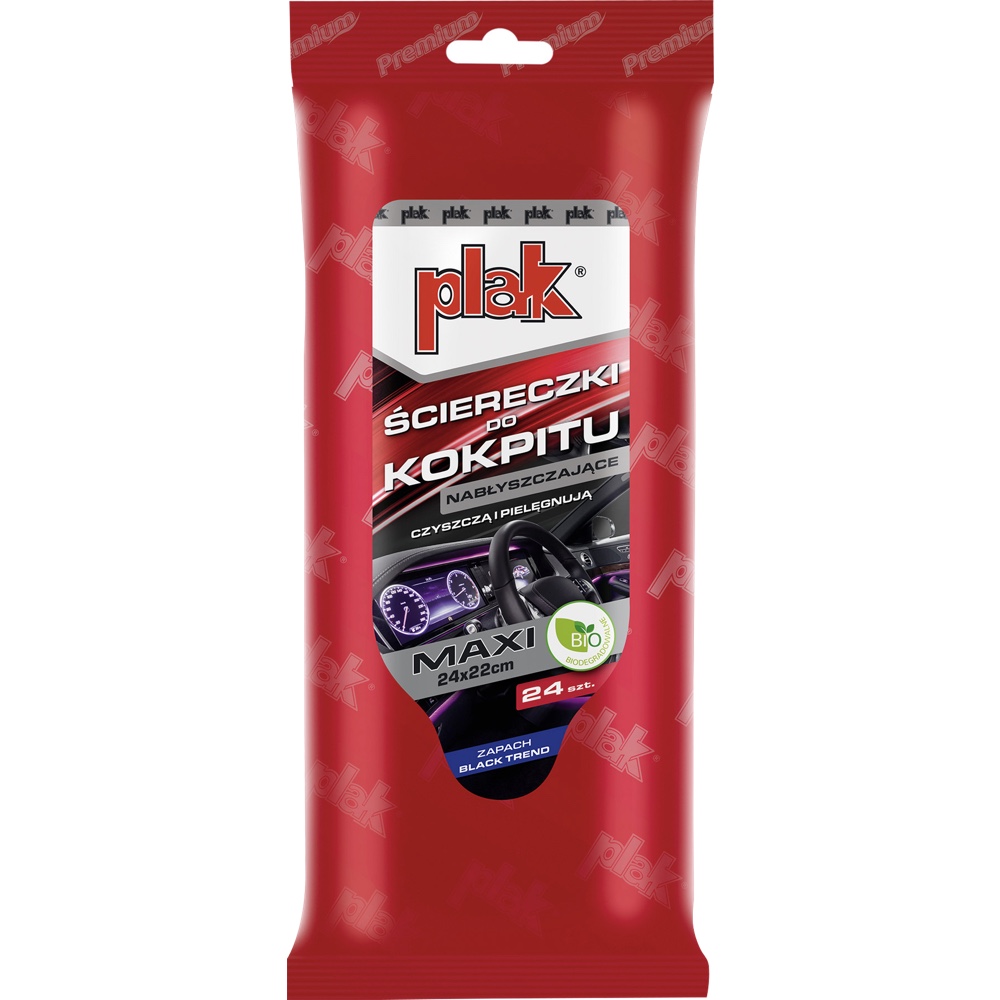 PLAK Nawilżane ściereczki do kokpitu MAXI połysk BLACK TREND
