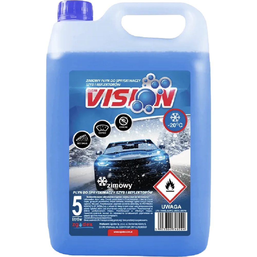 Plyn do spryskiwaczy zimowy 5L do 20 stopni celsjusza CLEAN VISION Hurtownia Sklep Tarnow Płyn do spryskiwaczy zimowy 5L -20°C CLEAN VISION