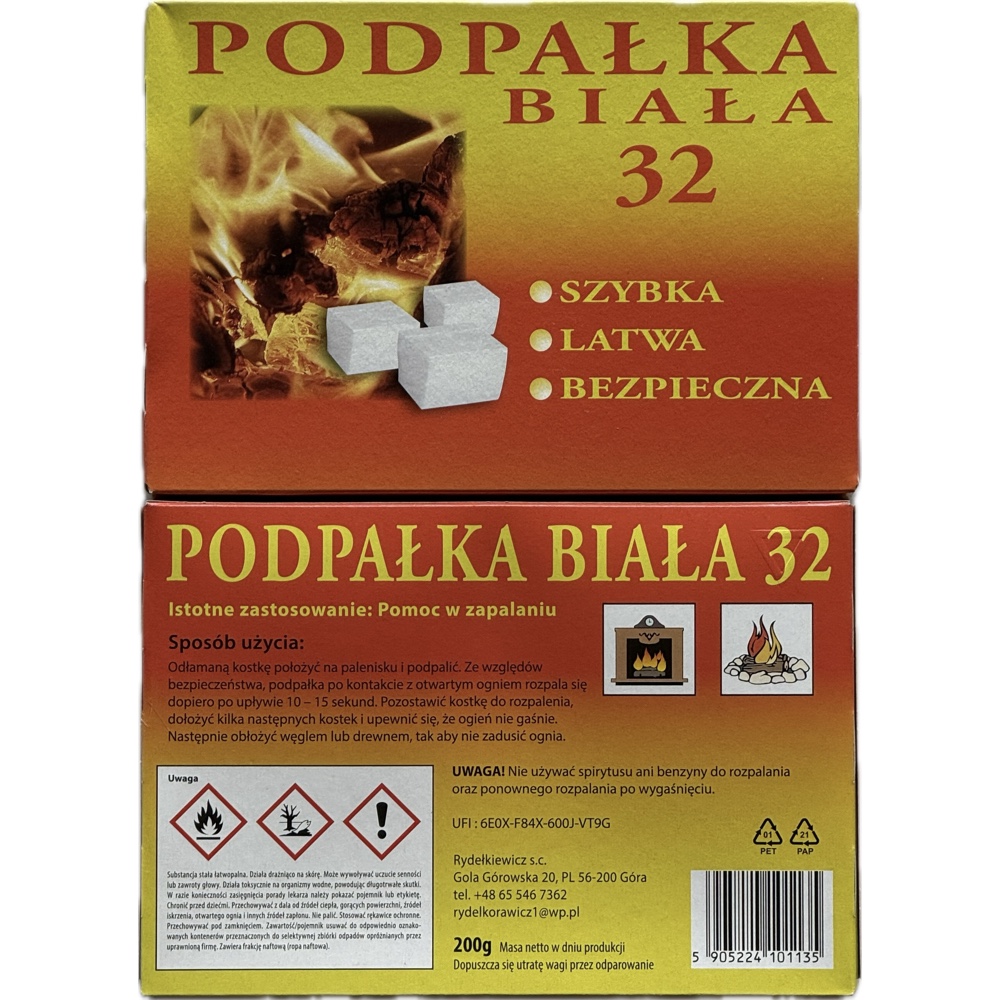 Podpałka do grilla biała parafinowana 32 kostki