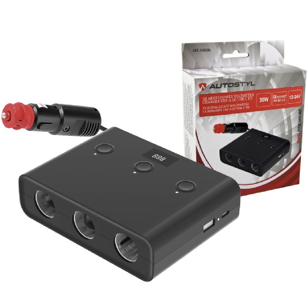 Rozgaleziacz 3 gniazda zapalniczki trojnik USB A USB C Hurtownia Sklep Tarnow Rozgałęziacz 3 gniazda zapalniczki trójnik + USB-A + USB-C