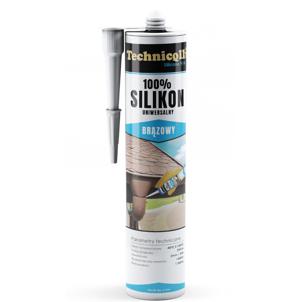 S 914 Silikon uniwersalny brazowy 300ml TECHNICQLL Silikon uniwersalny brązowy na pistolet 300 ml