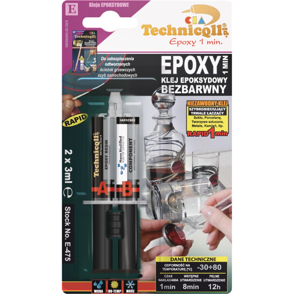 TECHNICQLL Klej Epoxydowy bezbarwny 1 min 2x3 ml hurtownia sklep Tarnow TECHNICQLL Klej Epoxydowy bezbarwny 1 min 2x3 ml