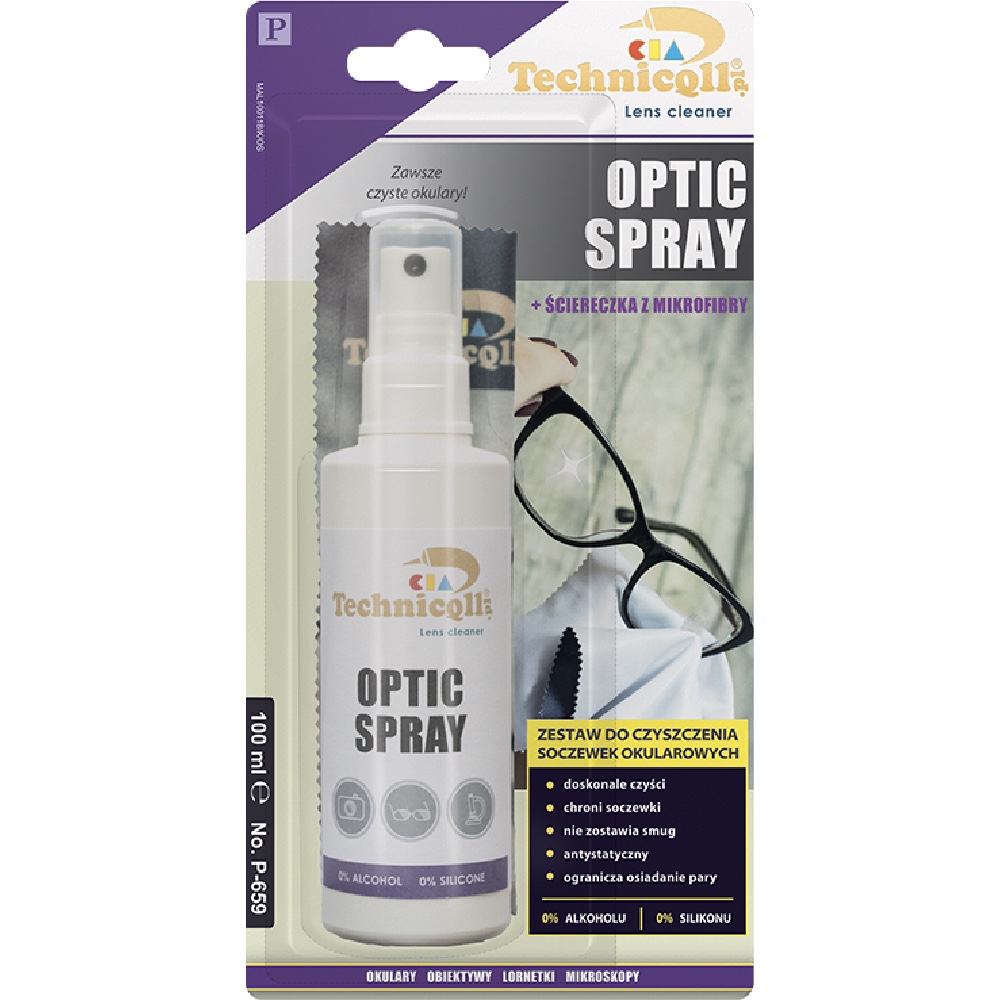 TECHNICQLL Optic spray 100ml Preparat do czyszczenia okularow sciereczka Hurtownia Sklep Tarnow TECHNICQLL Optic spray 100ml Zestaw do czyszczenia soczewek okularów płyn + ściereczka
