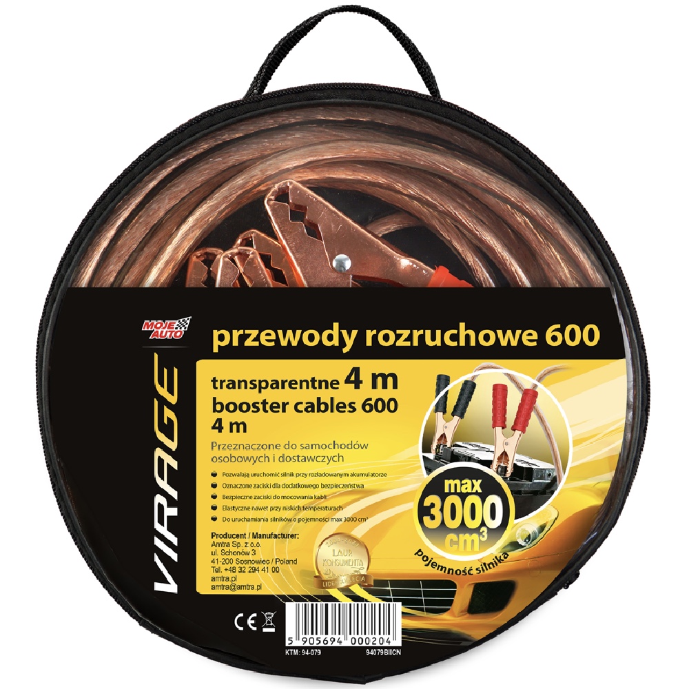 VIRAGE Kable rozruchowe 600A 4m transparentne Hurtownia Sklep Tarnow VIRAGE Kable rozruchowe 600A 4m transparentne