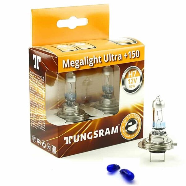 tt 1 TUNGSRAM Megalight Ultra +150% Halogen - Żarówki H7 12V 60/55W P43 komplet